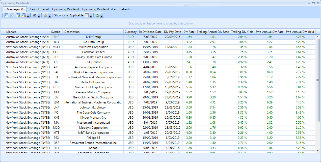Upcoming Dividends View